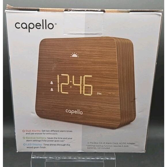 Capello Digital Clock LED Display Dual Alarm Mantle Wood Grain Finish - Picture 1 of 3